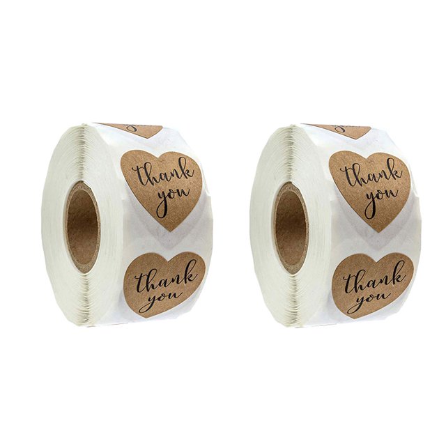 1000pcs/Roll Kraft Paper Thank You Labels Heart Shape Sealing Stickers Decals Gift Decor
