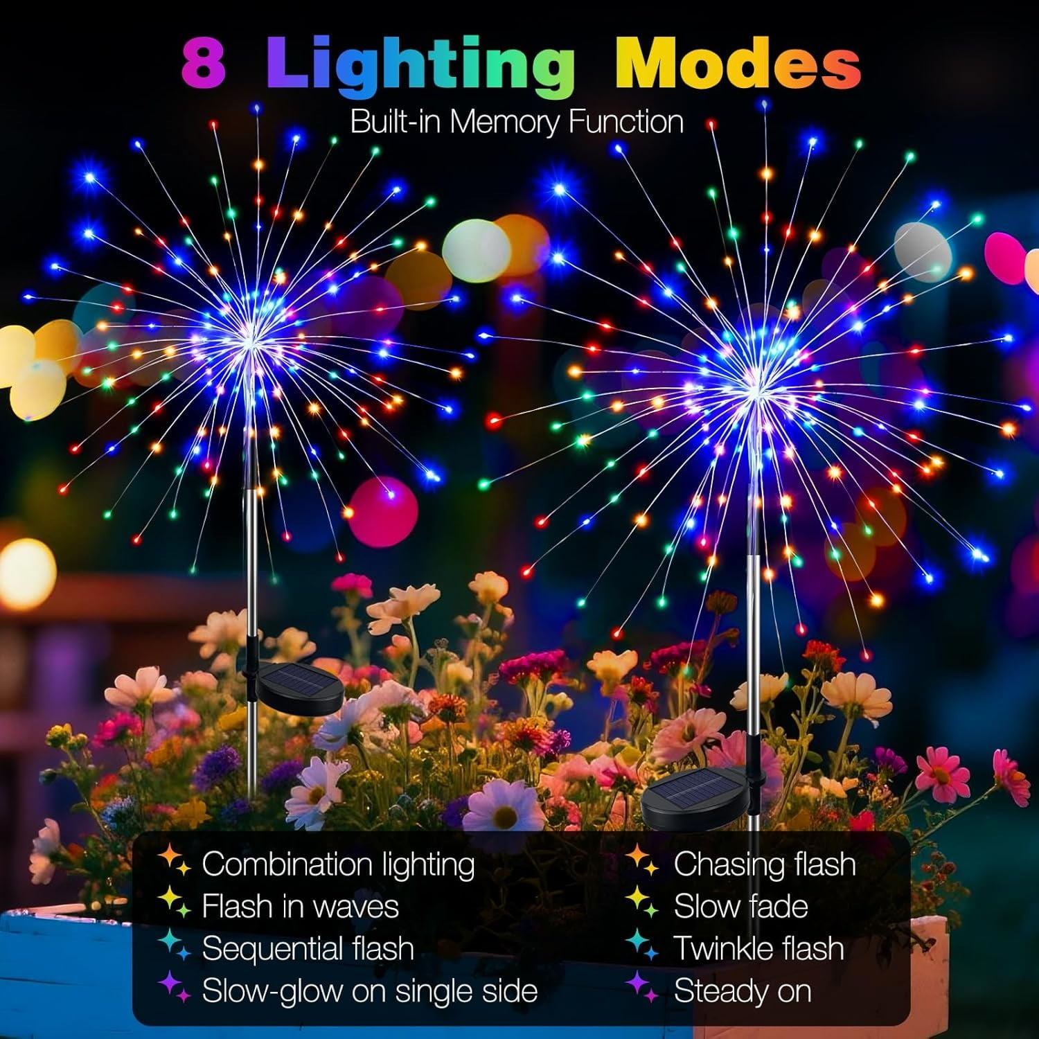 10 Pack Solar Garden Lights Outdoor, 120 LED Firework Lights with 8 Modes, Waterproof Twinkle Fairy Lights for Yard Patio Pathway Pool Party Decor, Multicolor