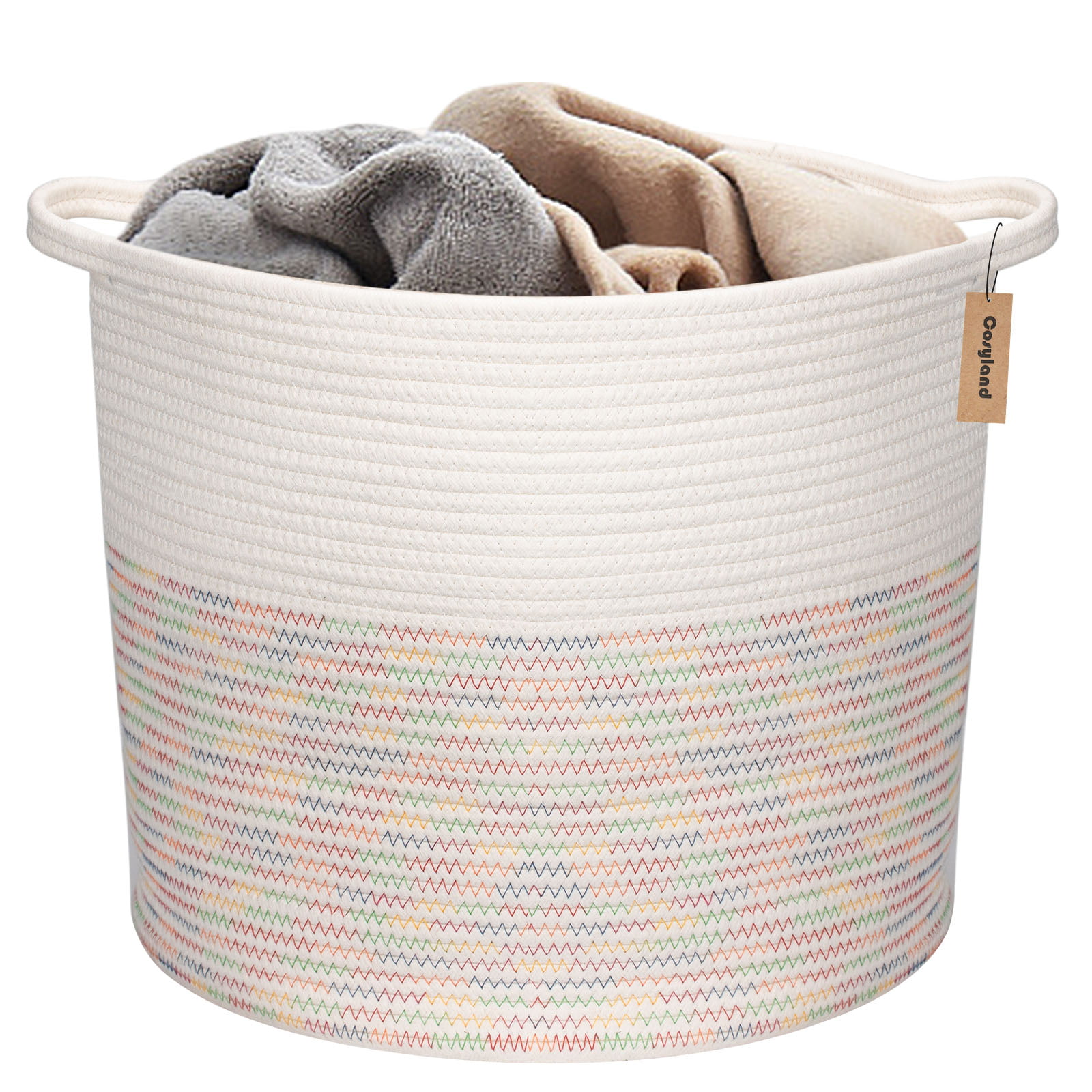 Woven Cotton Rope Basket,Large Toy Storage Organizer Blanket Basket Nursery 