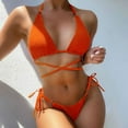 thumbnail image 3 of Gubotare Bikini Sets For Women Women Two Piece Vintage Swimsuit Retro Halter Ruched High Waist Bikini with Bottom,Orange S, 3 of 4