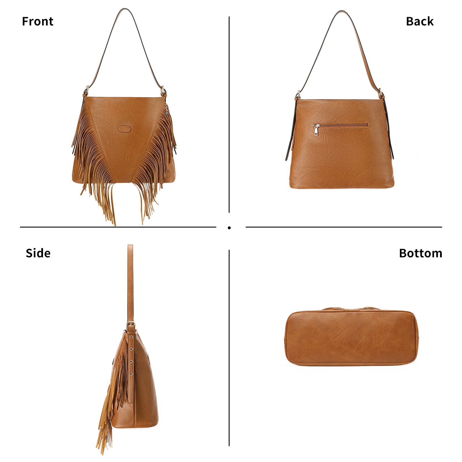 SENDEFN Fringe Hobo Bags for Women Vintage Leather Crossbody Bag Hippie Western Purses Tassel Shoulder Bag