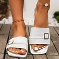 thumbnail image 3 of THDHVS Wide Sandals for Women,Sandals Women,Women's Fashion Casual Summer Solid Color Flat Square Head Belt Buckle One-Line Beach Shoes White 6.5, 3 of 6