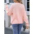 thumbnail image 4 of Womens Ribbed Knit Cardigan Slouchy Flower Graphic Button-Up Jacquard Knitted Sweater Coat Pink XL, 4 of 8