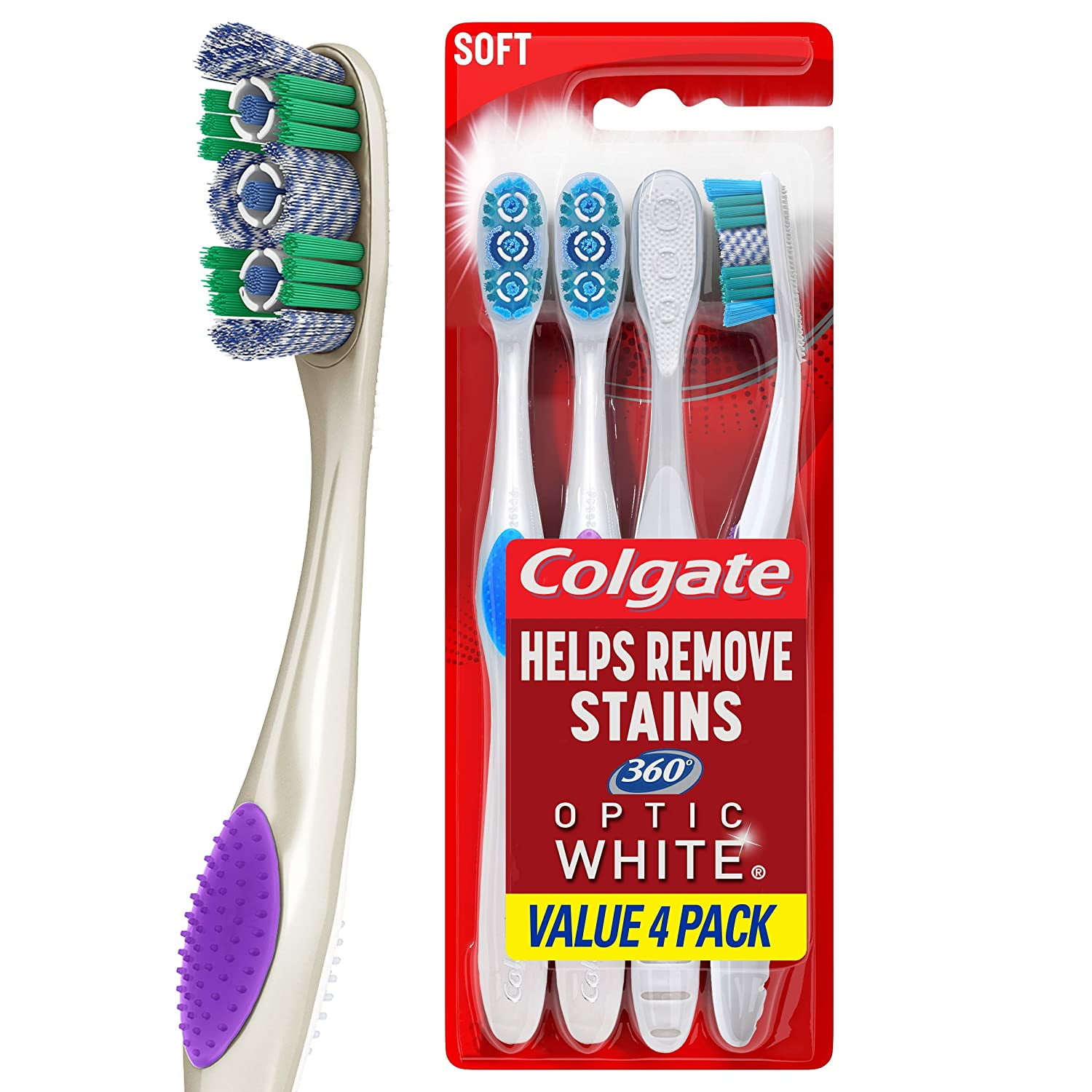 360 Optic White Whitening Toothbrush Soft 4 Count Walmart Com