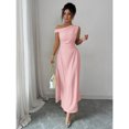 thumbnail image 3 of Pink One Shoulder Asymmetric Maxi Dress With Ruched Waist, Elegant Formal Evening Dress For Casual Vacations And Romantic Dates, 3 of 6