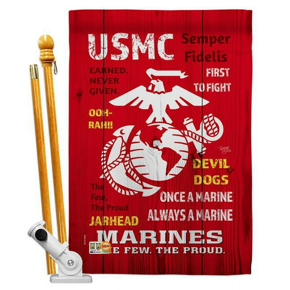 Breeze Decor BD-MI-HS-108405-IP-BO-D-US18-MC 28 x 40 in. USMC Americana Military Impressions Decorative Vertical Double Sided House Flag Set with Pole Bracket Hardware