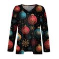 thumbnail image 5 of Women's Fashionable Casual Long Sleeved Plus Size Print Top Plus Size Floral Print Top with Christmas Cartoon Dense Print, Holiday Themed Comfort Fit Blouse,Navy,4XL, 5 of 6