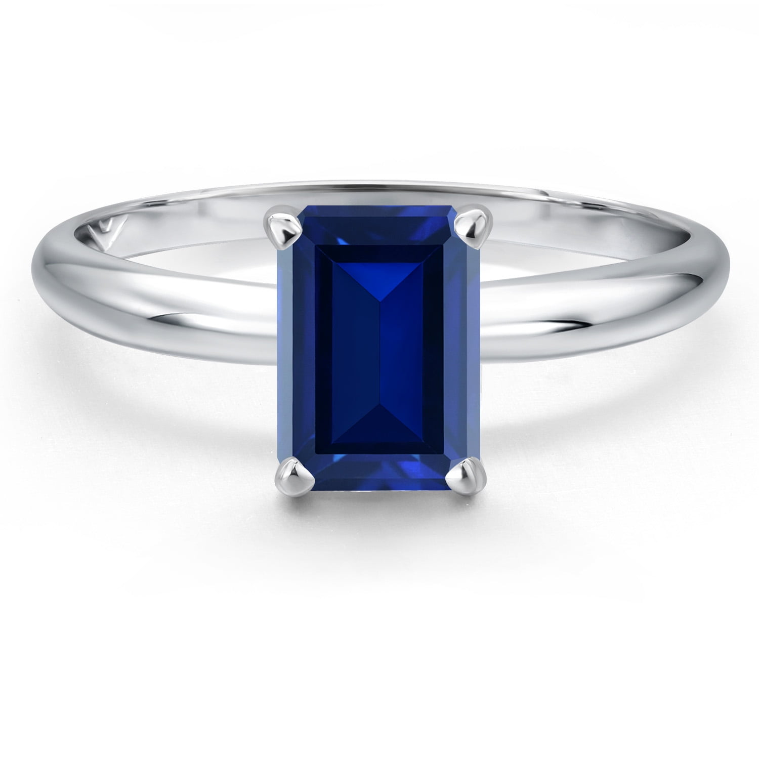 Gem Stone King 14K White Gold Blue Created Sapphire Solitaire Engagement Ring for Women | 1.50 Cttw | Octagon 8X6MM | Gemstone September Birthstone | Size 7