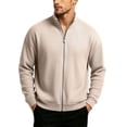 thumbnail image 3 of Men Vertical Rib Knit Jackets Liweisiy Full Zip Stand Collar Oversized Long Sleeve Coat Casual Cardigan Coat Khaki 3XL, 3 of 8