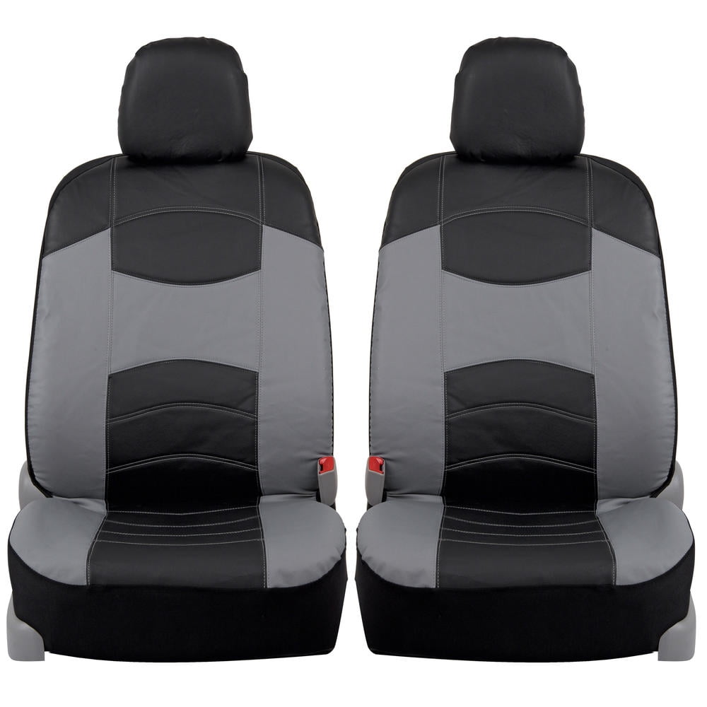 Soft & Smooth Leatherette Sideless Front Car Seat Covers (Black & Slate Gray)