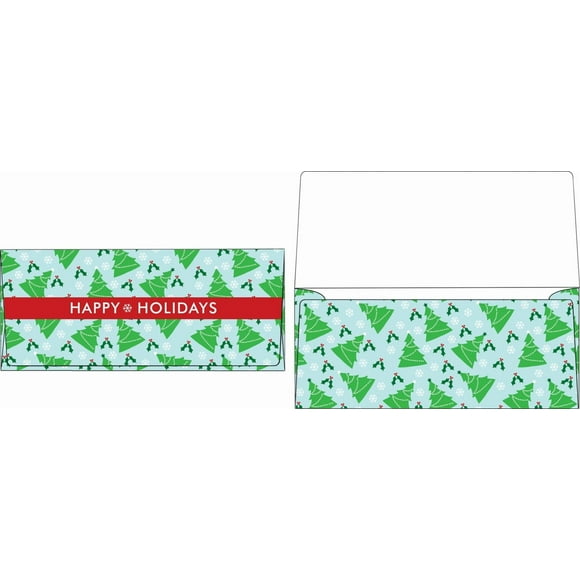 LUXPaper Currency Envelopes | 2 7/8" x 6 1/2" | Green Christmas Trees | 70lb. Text | 1,000 Qty