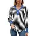 thumbnail image 2 of Antinious Womens Button Down Shirts Long Sleeve Dressy Casual V-Neck Color Stripe Tops,Fall Winter Going Out Tops for Women,Sweatshirt for Women,Black,M, 2 of 5