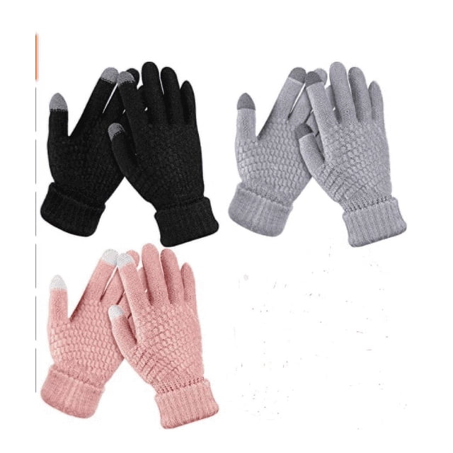 3 pares de guantes de invierno para mujer con pantalla táctil, cálidos guantes de punto con forro polar y puños elásticos, guantes de invierno para enviar mensajes de texto