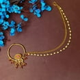 thumbnail image 2 of Efulgenz Indian Jewelry Kundan Crystal Nose Ring Hoop Pin Stud Fake Septum Ring with Chain Nose to Ear Chain Non Piercing Body Jewelry, Red, 2 of 5