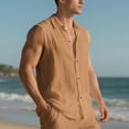 thumbnail image 4 of Mens Sleeveless Cotton Linen Shirts Summer Tank Top Lightweight Breathable Button Down Casual Collared Blouse Beach Vacation Tank Shirts, 4 of 7
