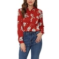 thumbnail image 1 of Allegra K Chemisier à Col Pointu pour Femmes, Boutonné, Floral, m Rouge, 1 of 6