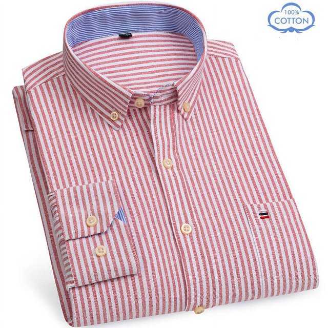 Oxford-Camisa de manga larga para hombre, 100% algodón, informal, ajustada, Color sólido, estampado a cuadros, a rayas, Formal, talla grande
