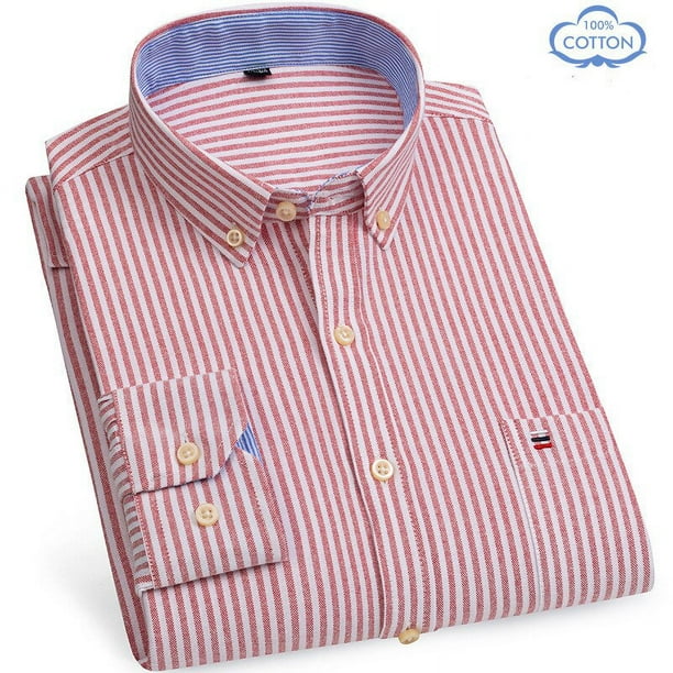 Oxford-Camisa de manga larga para hombre, 100% algodón, informal, ajustada, Color sólido, estampado a cuadros, a rayas, Formal, talla grande