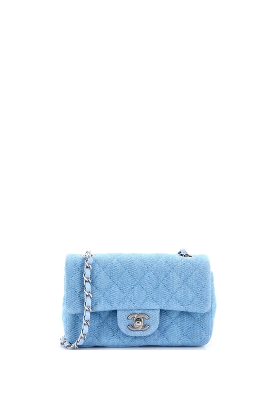 Pre-Owned Classic Single Flap Bag Quilted Denim Mini By Rebag