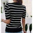 thumbnail image 3 of SWSMCLT Women's Soft Knit Tshirt Striped Puff Sleeve Casual Crewneck Knitted Tee Top Short Sleeve Sweater Fall Fashion Cute Loose Spring Black Medium, 3 of 5