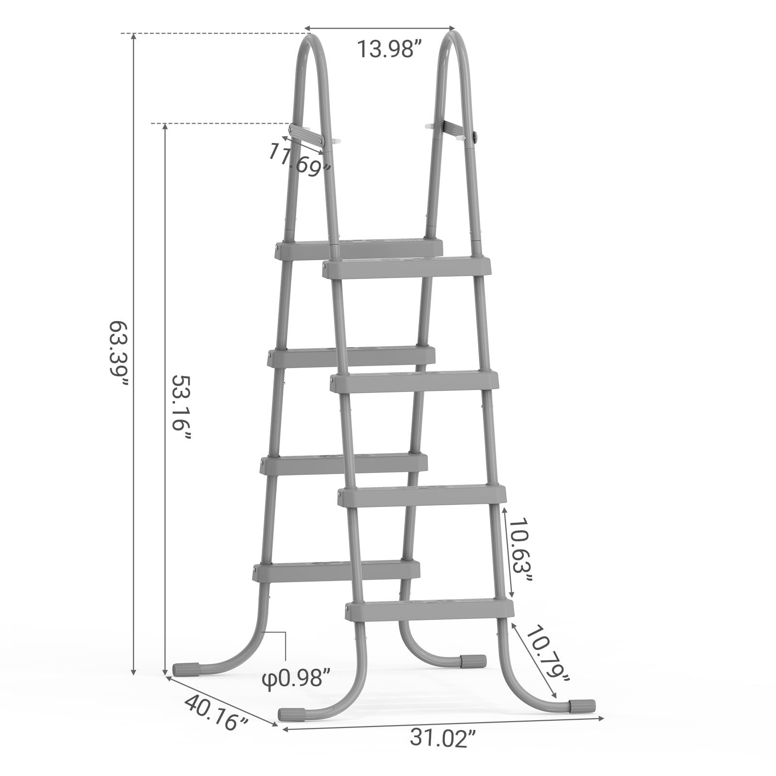 52 Inch 4-Step Gray Iron Pool Ladder, Textured Non-Slip Steps Heavy Duty Swimming Pool Entry Ladder for Above Ground & In-Ground Pools