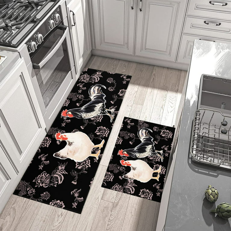 2 PCS Kitchen Rugs and Mats Washable Non Skid, Soft Super Absorbent Fat  Chef Kitchen Mat for Doormat Bathroom Runner Set (17x47+17x30,Fat Chef)