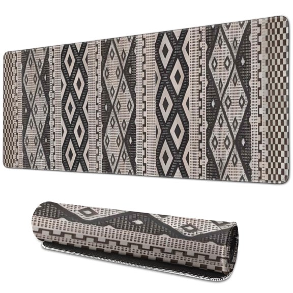 Long Mouse Pads for Desk,Black Geometric Diamond Striped Pattern Desk Mats on Top Of Desks, Desk Mouse Pad Extra Large with 3mm Non-Slip Base and Stitched Edge for Gaming,Office,Work,Home 31.5"x11.8"
