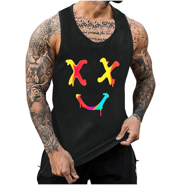 Camisetas de Tanque de los Hombres Tanque de los Hombres Incolor Gradiente de Impresión Cuello Redondo Correa Delgada Fuga Atrás Regular Casual Deportes Blusas de Tanque