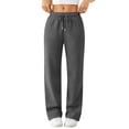 thumbnail image 3 of Nestiefly Women's Wide Leg Sweatpants Y2K Elastic Low Rise Drawstring Sweat Pants Trendy Casual Lounge Baggy Pants with Pockets Dark Gray L, 3 of 8