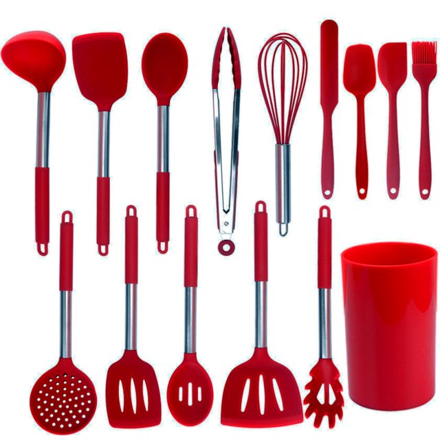 Juego de utensilios de cocina de silicona antiadherentes de 14 piezas con vidrio