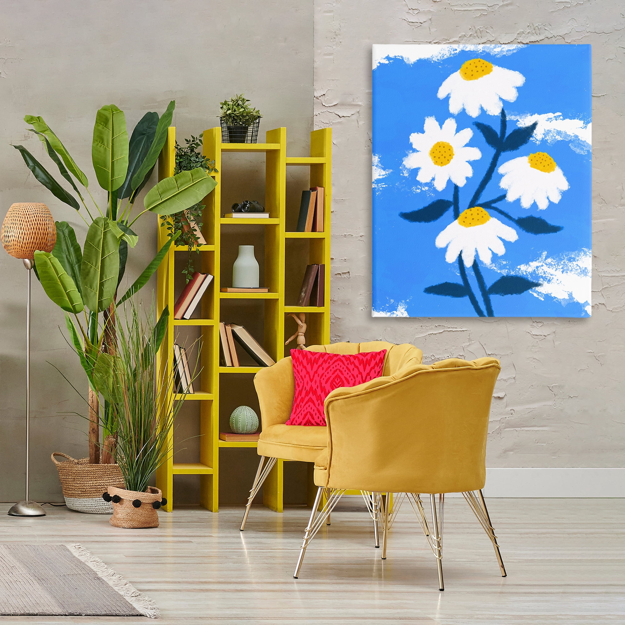 Stupell Industries Daisy Bloom with Clouds Plants & Flowers Painting Wrapped Canvas Art Print Wall Art, 36 x 48