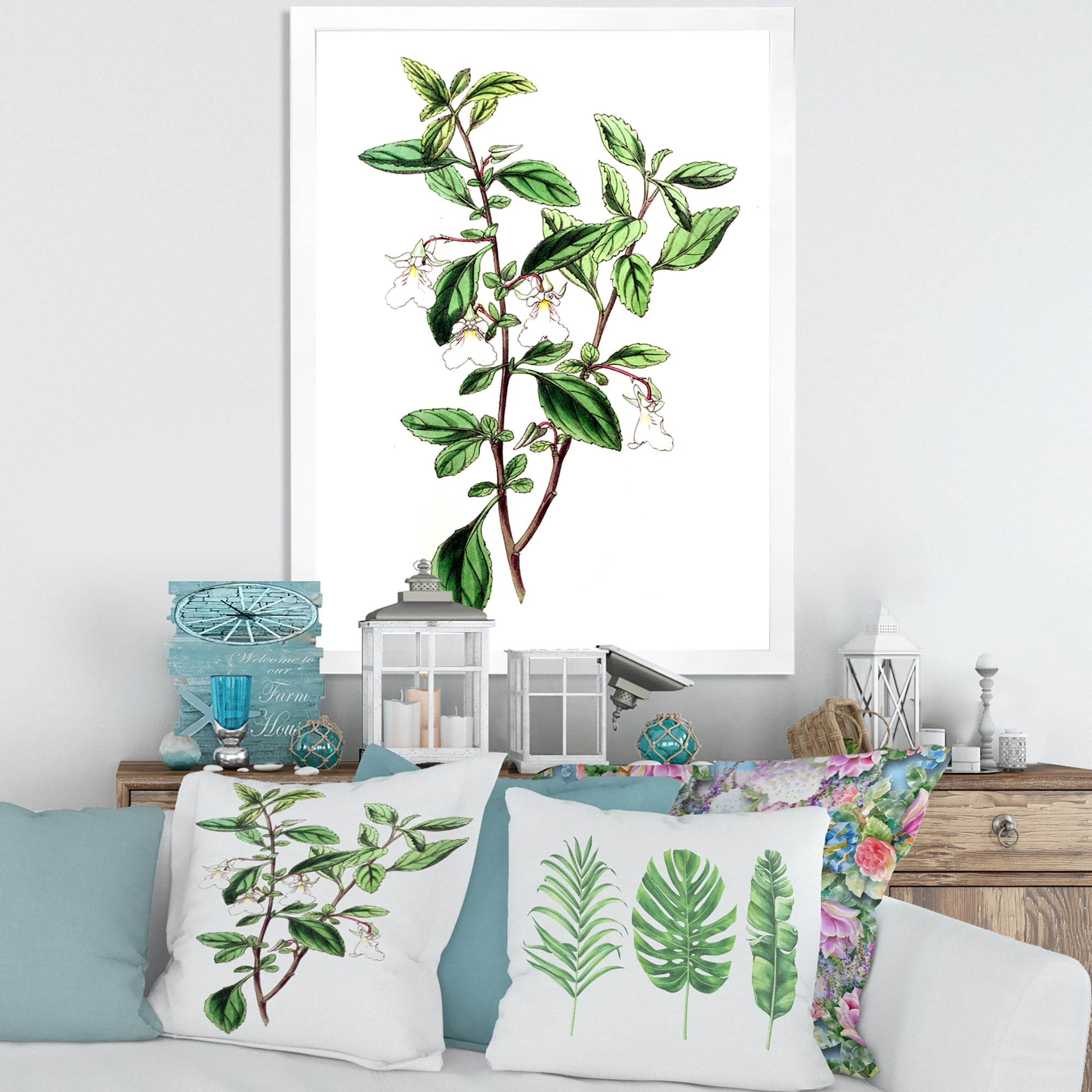 Designart 'Ancient Green Leaves Plants VII' Traditional Framed Art Print