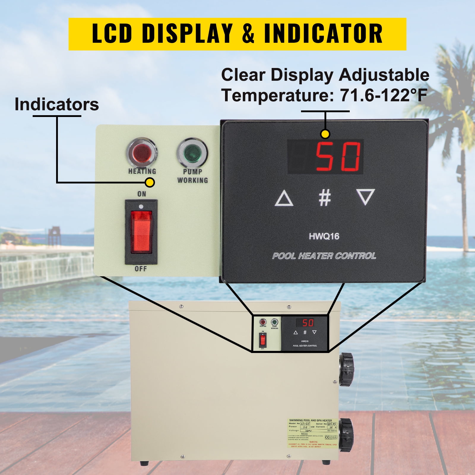 Intelligent Digital Waterproof Water Heater Thermostat with Touch Controller for Bathtub Swimming Pool SPA Pbzydu 11KW Pool Heater Thermostat US 