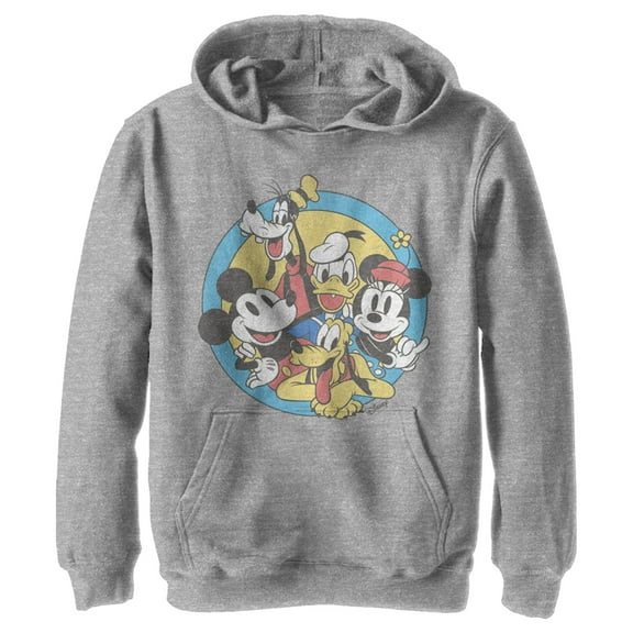 Boy's Mickey & Friends Retro Buddies  Pull Over Hoodie Athletic Heather Medium
