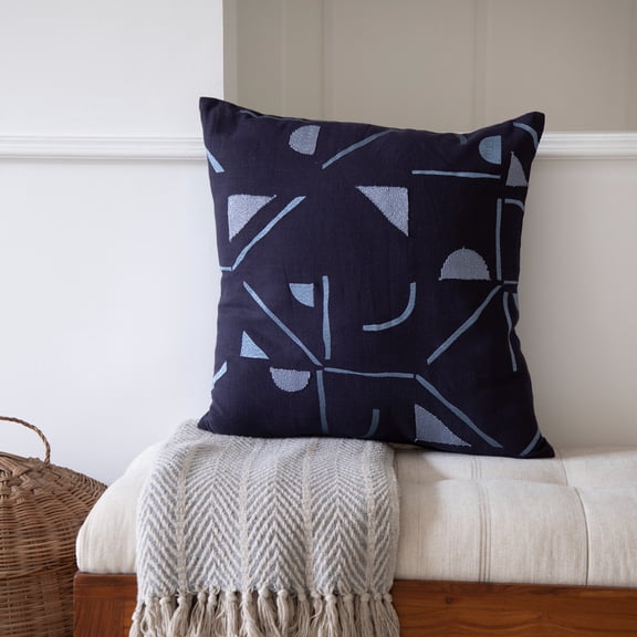 Laddha Home Designs Handwoven Abstract Embroidered Throw Pillow - 20" - Denim Blue