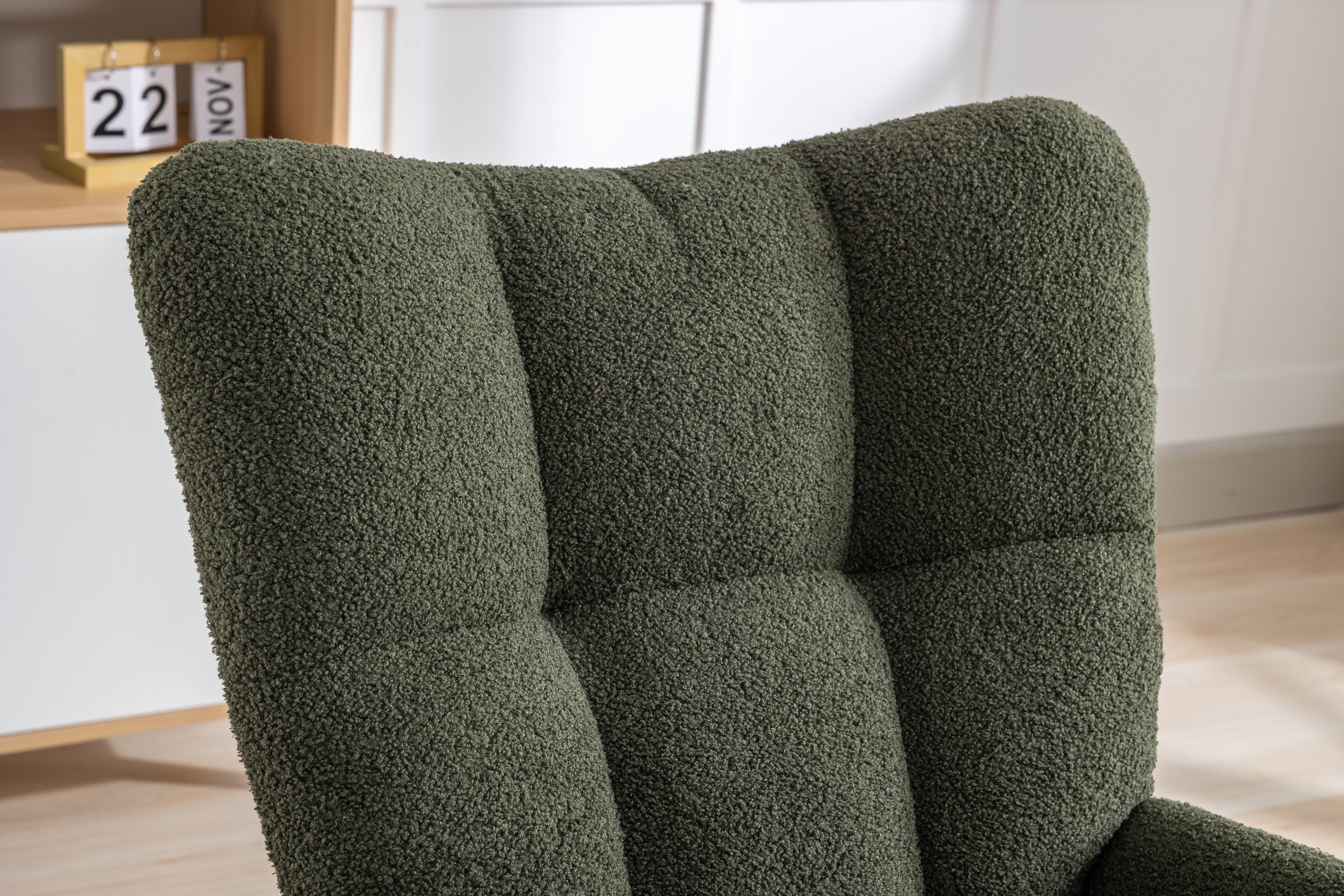Rocking Chair Nursery,Teddy Upholstered Glider Rocker with High Backrest,Modern Rocking Accent Chairs Glider Recliner for Living Room, Nursery, Bedroom,Dark Green
