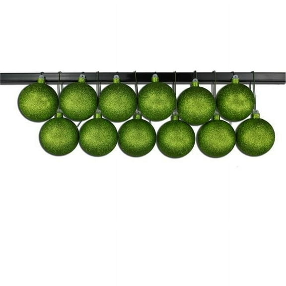 Queens of Christmas ORN-BLKG-100-LG-12PK 4 in. Glitter Ball Ornament with Wire, Lime Green - Pack of 12