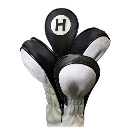 Golf Headcovers Black and White Leather Style 1, 3, 5, H Driver Hybrid and Fairway Head Covers Fits 460cc