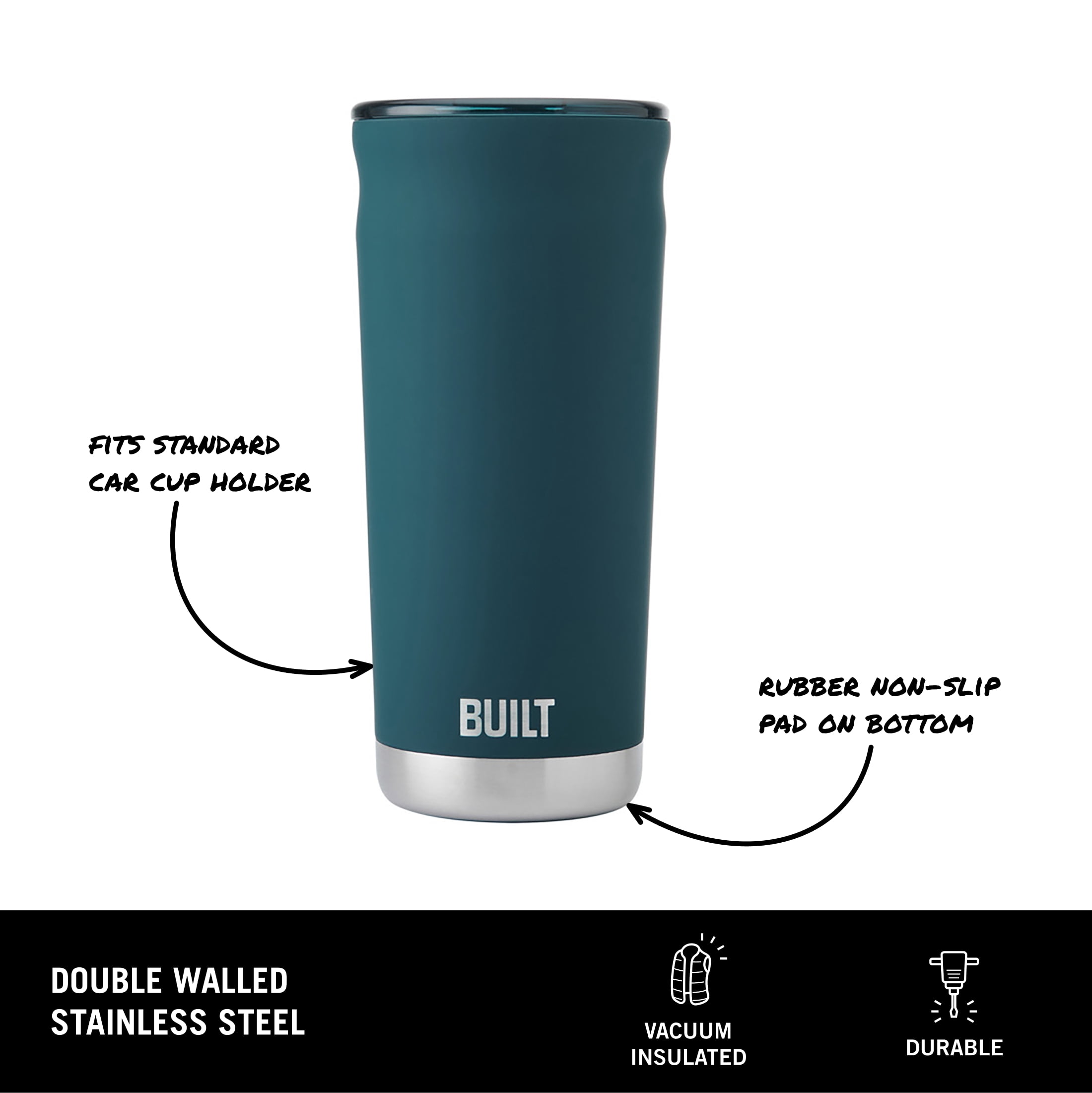BUILT Torrent 20 oz Double-Wall Insulated Stainless Steel Tumbler Water Bottle, Teal