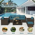 thumbnail image 6 of 7-Piece Outdoor Patio Furniture Set, All-Weather Rattan Sectional Sofa with Waterproof Cushions & Tempered Glass Table, Perfect for Garden, Poolside, Backyard (Peacock Blue), 6 of 9