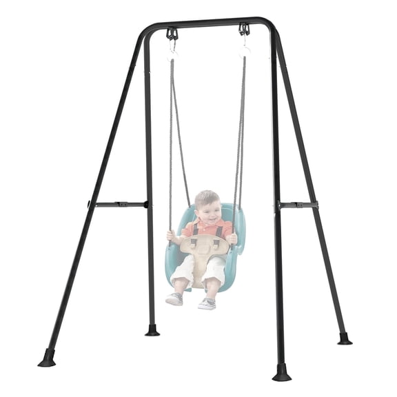 Foldable Swing Stand for Kids, Toddler Swing Sets for Backyard, Outdoor Metal Swing Frame for Baby Swings, Black
