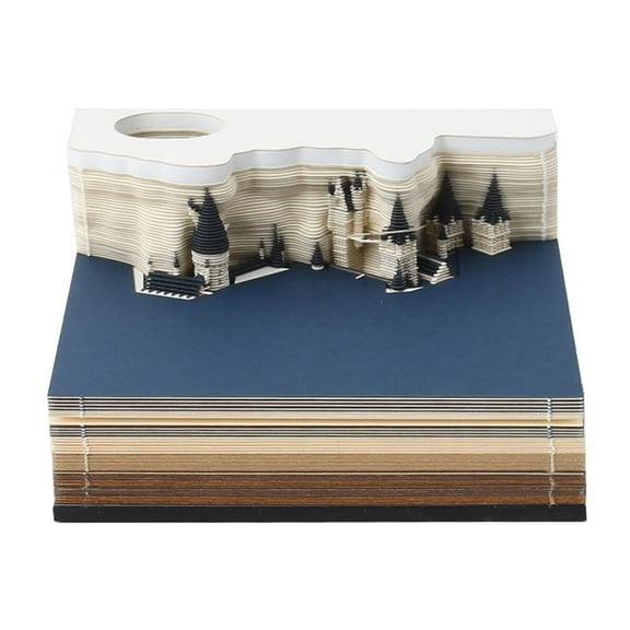 2026 3D Castle Desk Calendar With LED Lights, Paper Carving Time Piece Calendar Notepad, Tear-Away Notepad, DIY Paper Carving Art Craft for School/Home/Office