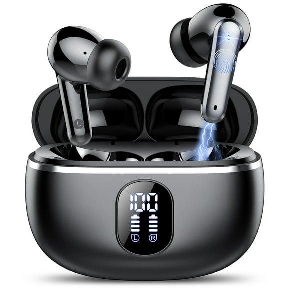 Écouteurs Sans Fil 50 H de Lecture Affichage de l'Alimentation à DEL Écouteurs avec Étui de Recharge Sans Fil Écouteurs IPX7 Étanches Intra-Auriculaires avec Micro Compatibles pour iPhone Android Noir