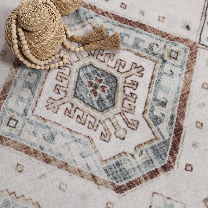 Superior Burj Ivory Medallion Washable Indoor Area Rug, 2' x 15', Ivory