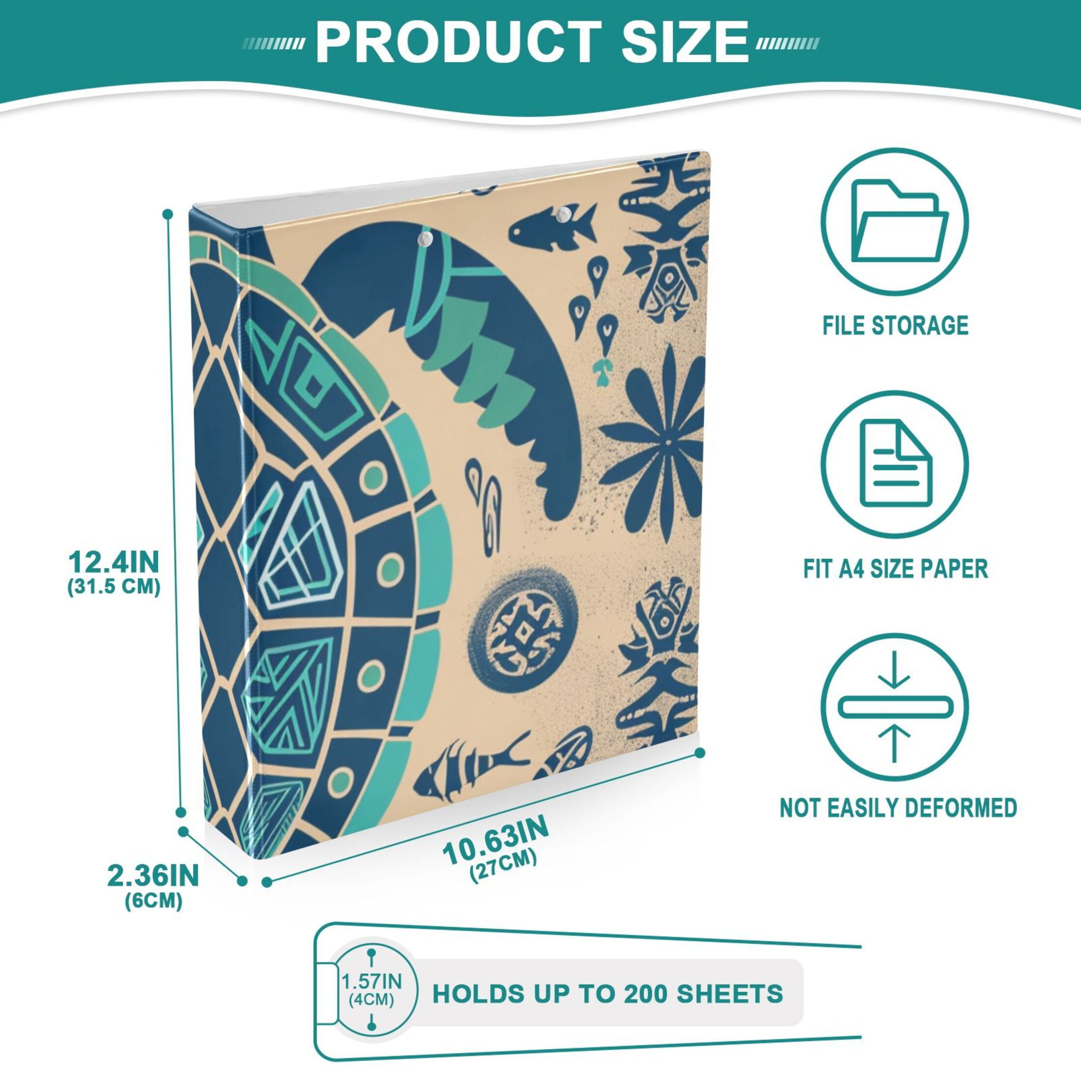 Boho Turtle 3 Ring Binders 1.5 inch Hardcover File Folders with Interior Pockets A4 Size Organizer for School Office Hospital