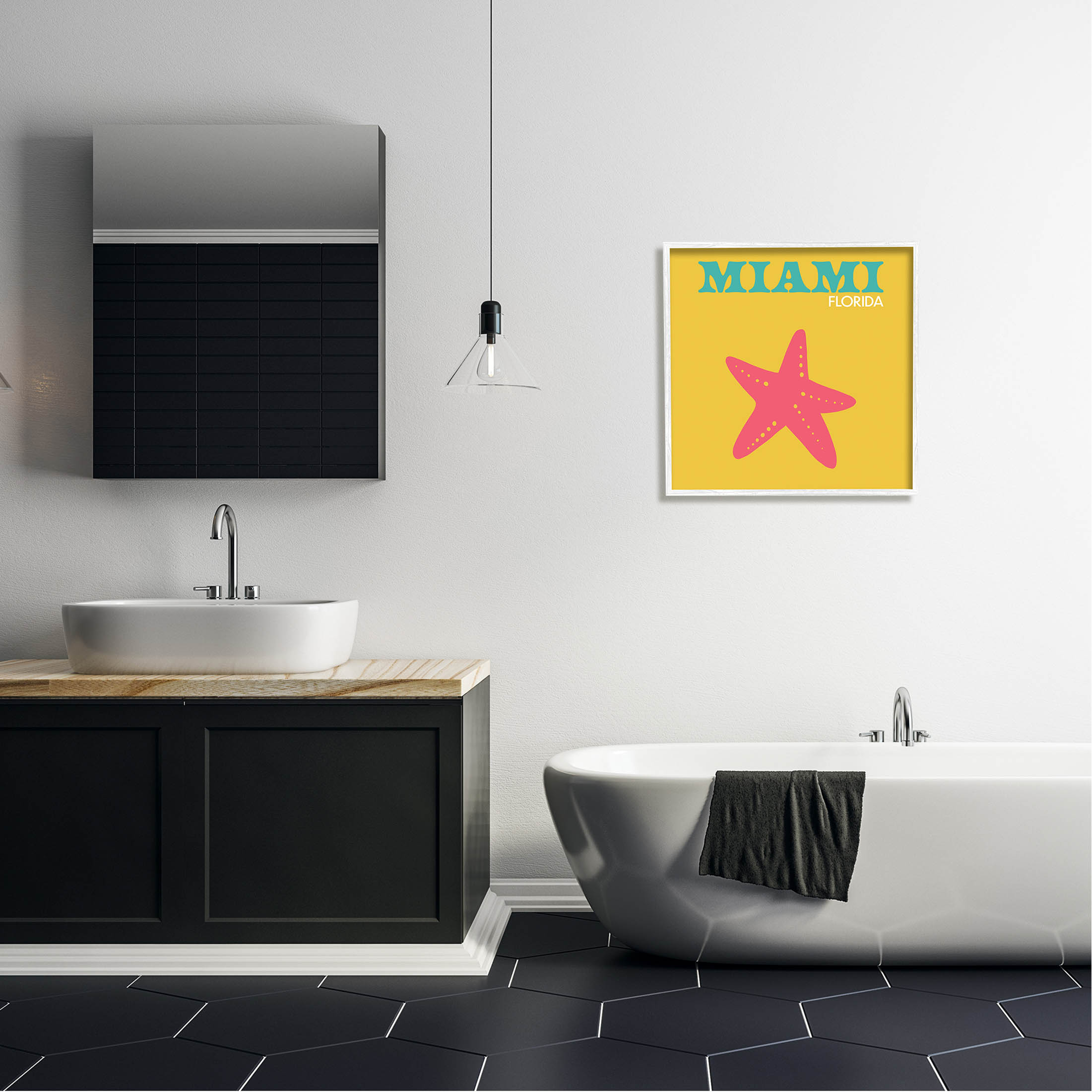 Stupell Industries Vivid Miami Starfish Silhouette Graphic Art White Framed Art Print Wall Art, Design by The Saturday Evening Post