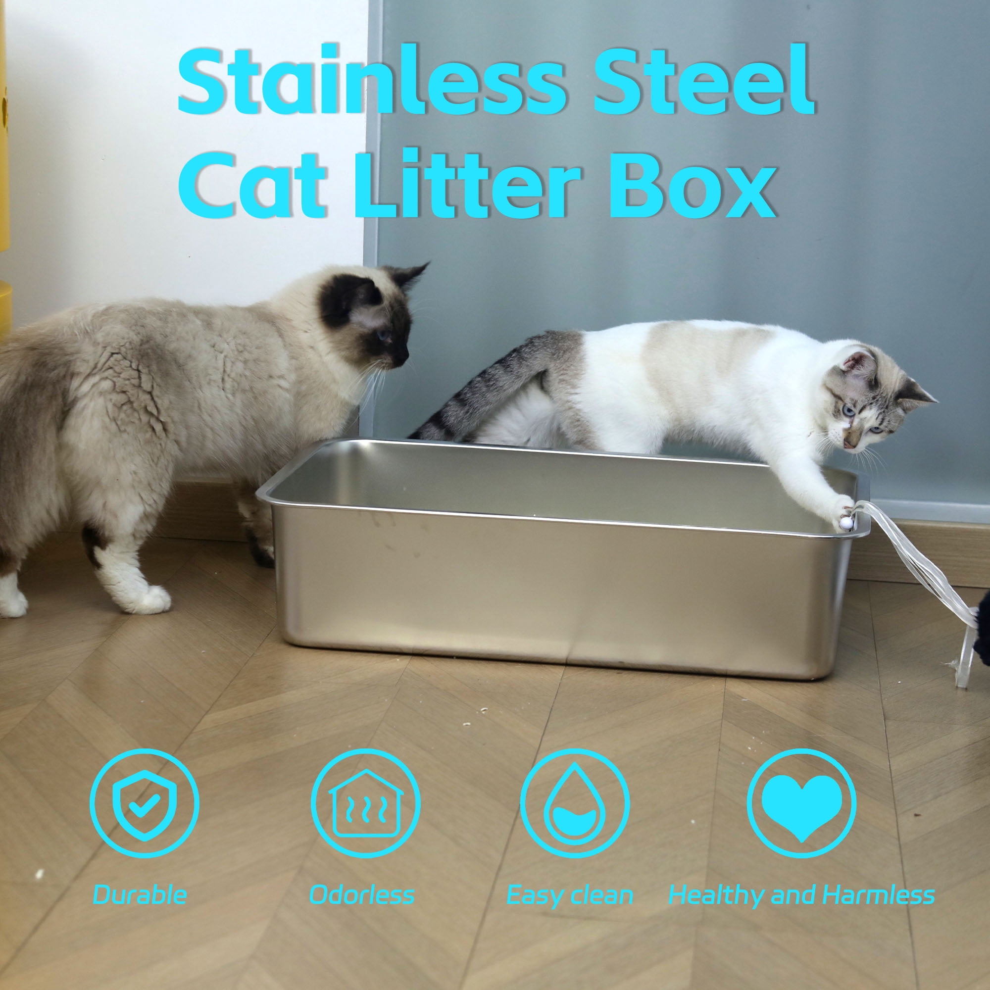 Stainless Steel Litter Box -Metal Cat Litter Box,6" High Sided Odor-Proof Non-Stick Easy Clean Cat Litterbox (2 Pack)