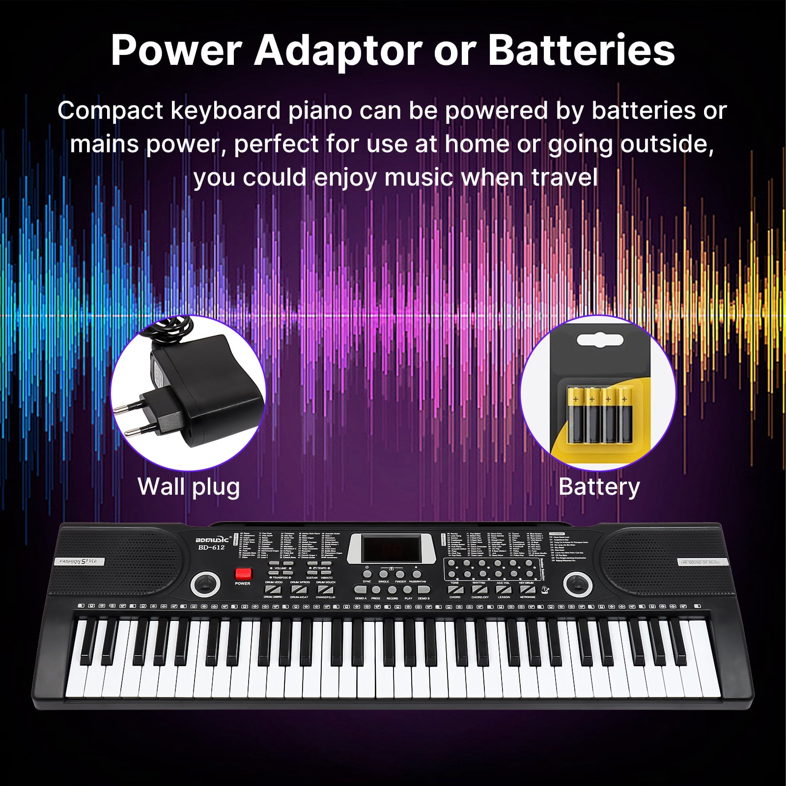 iMeshbean 61 Keys Keyboard Piano Electronic Digital Piano w/Built-In Speaker Microphone（black）