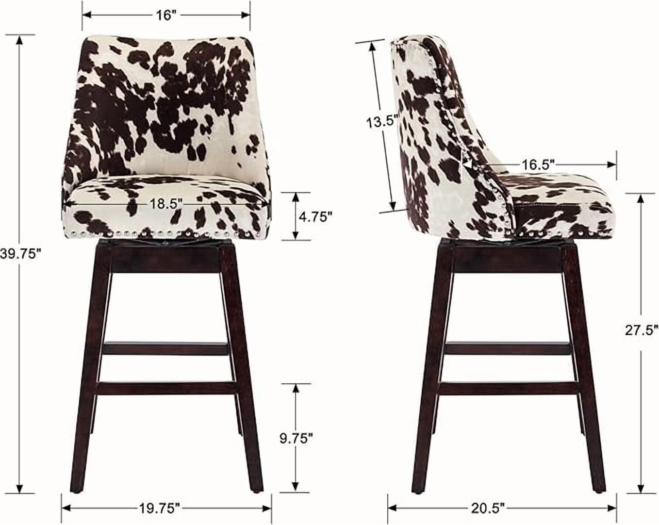 Guyou 27.5"Counter Height Bar Stools Set of 2, Nailhead Trim Velvet Barstools with Back and Wood Legs, 360°Swivel Upholstered Stool Chairs for Kitchen Island Breakfast Bar Restaurant, Cow