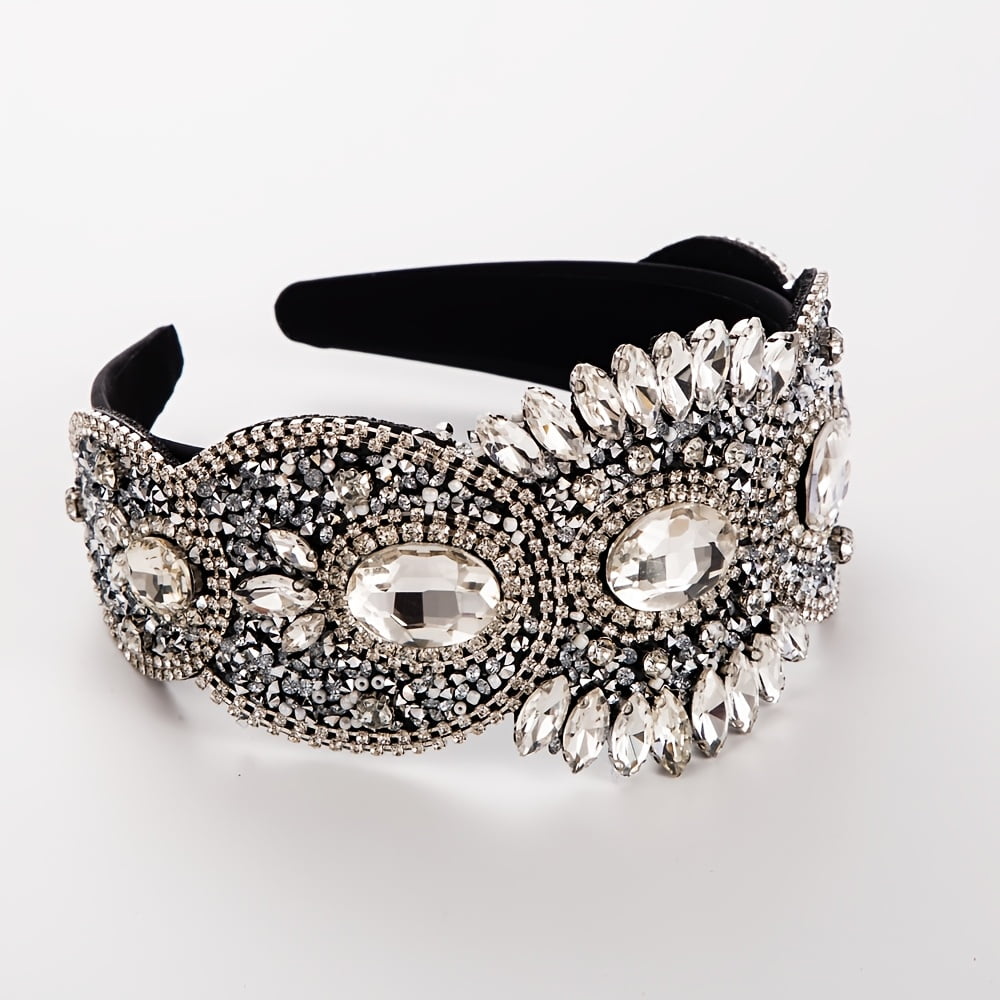 Elegant Vintage-Inspired Rhinestone & Floral Headband - Wide, Glamorous Hair Accessory for Women | Perfect for Parties & Formal Events